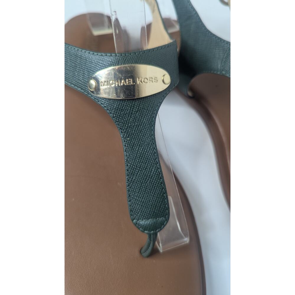 Michael Kors green textured leather strappy thong summer sandals size 8.5 - Picture 8 of 8